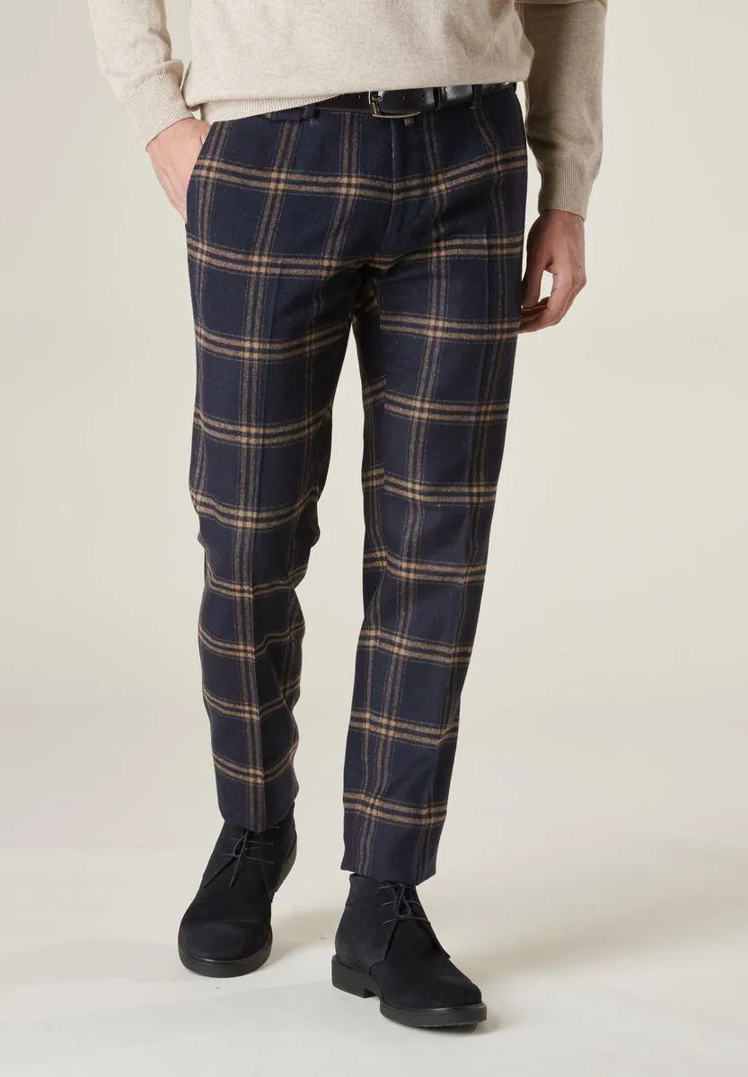 Pantalone blu lana galles beige slim