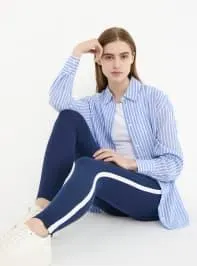 Camicia a righe in tessuto leggero Var bianco lana