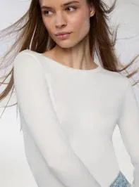 T-shirt basic maniche lunghe Bianco lana