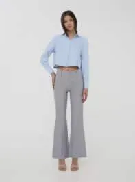 Camicia crop tinta unita in popeline Celeste chiaro