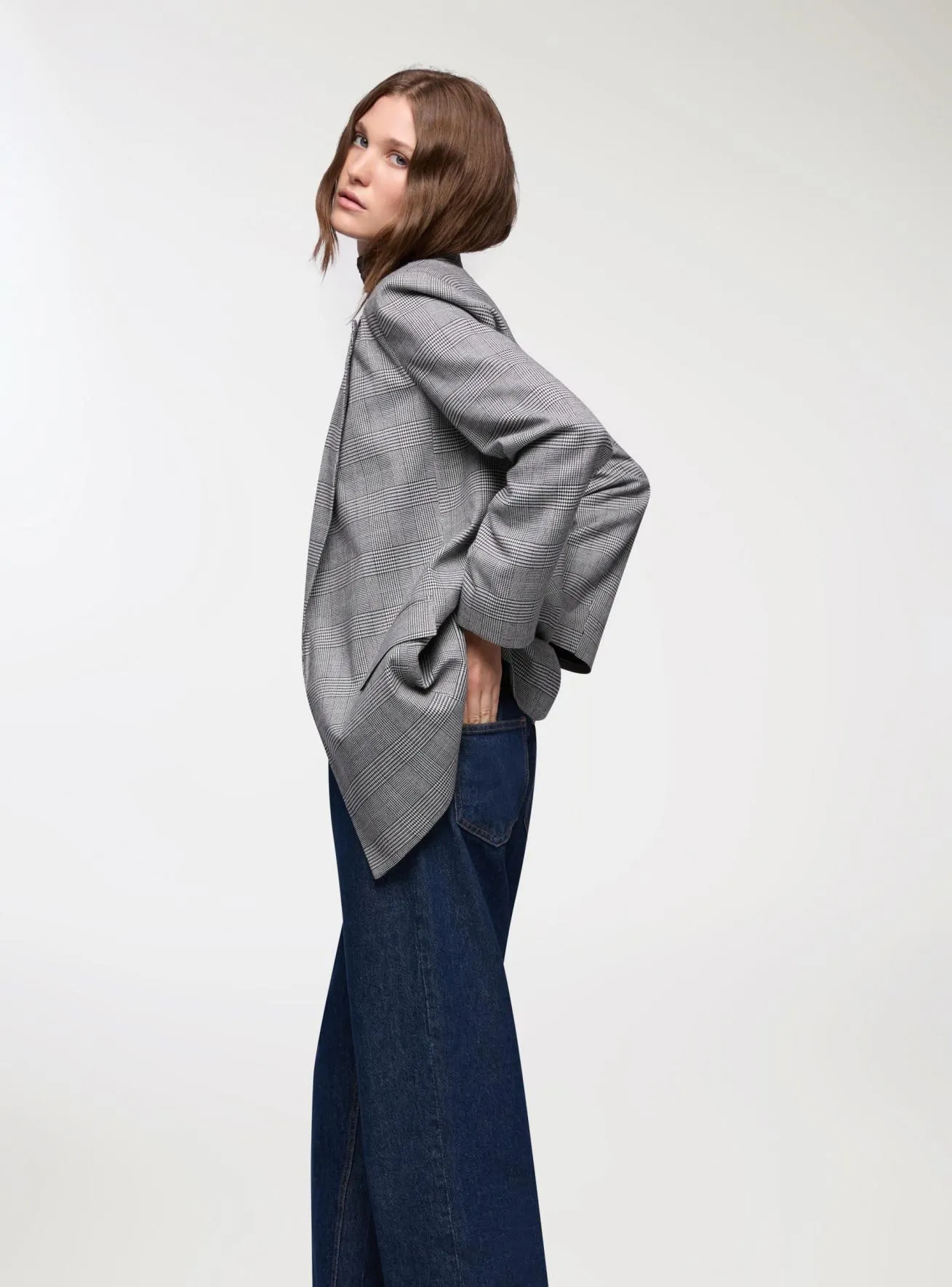 Giacca aperta fantasia principe di Galles Var grigio