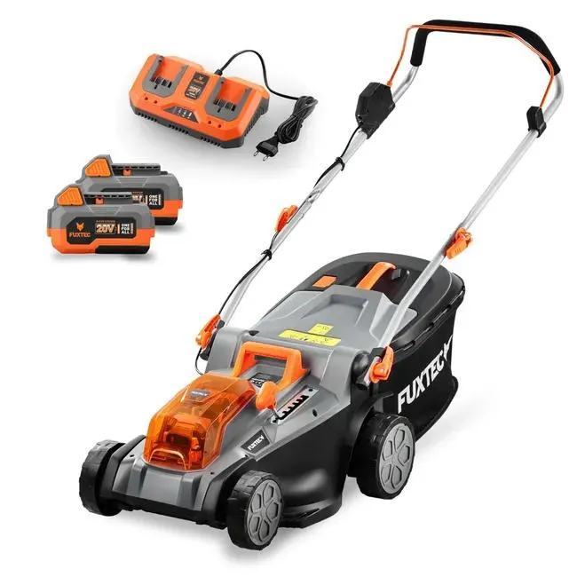 FUXTEC Tagliaerba elettrico a batteria 40V (2x20V) E2RM43 Set batterie e caricabatterie - Larghezza di taglio 43cm, Altezza di tagli