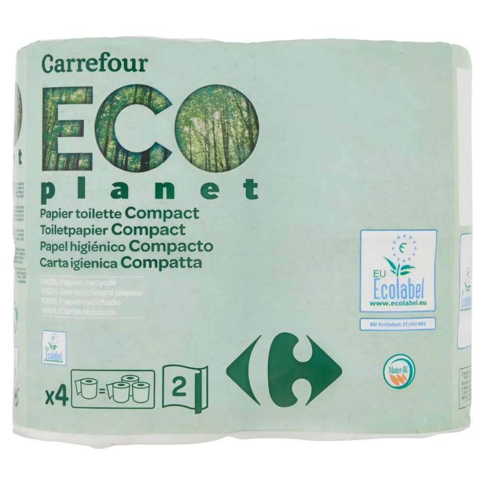 Carrefour Eco planet Carta igienica Compatta 2 veli 4 rotoli