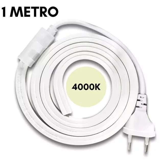 Striscia LED SMD 2835 120D Impermeabile IP65 220V per Profili da 10mm Flessibile Resistente potente per Interni ed Esterni BIANCO NATURALE 4000K 1MT