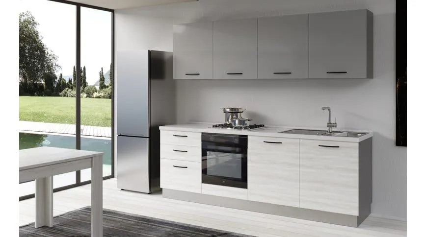 Gilda cucina 240 cm colore frassino ghiaccio e light grey