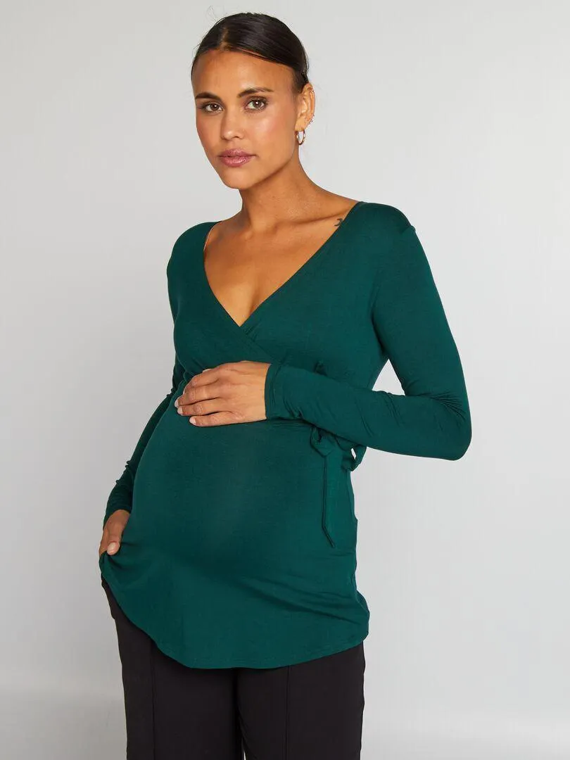 T-shirt scollo incrociato - VERDE