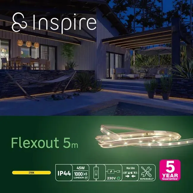 Kit striscia led per esterni Flexout 2770K 5m luce bianco naturale INSPIRE