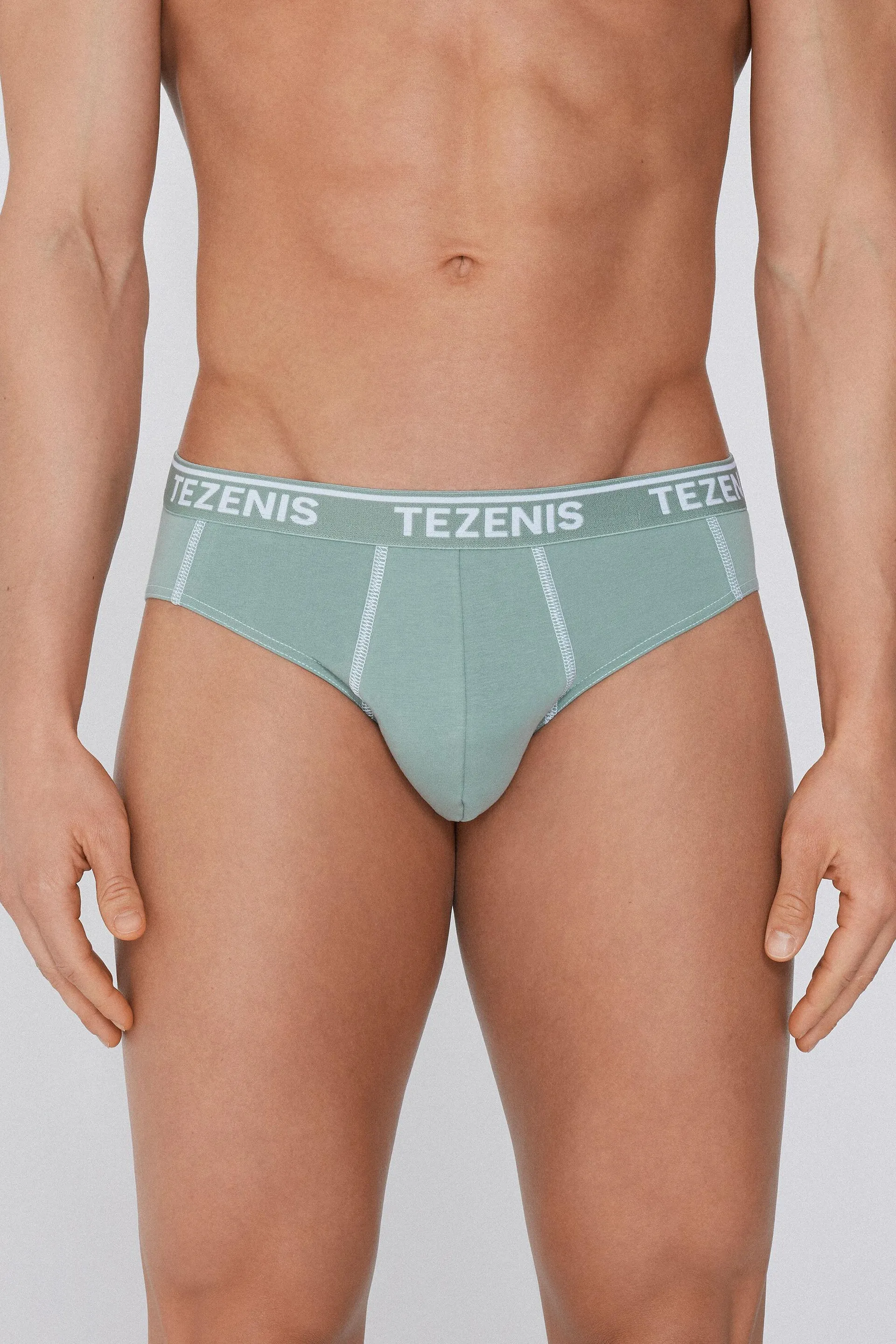 Slip Elasticizzato in Cotone Cuciture a Contrasto con Logo