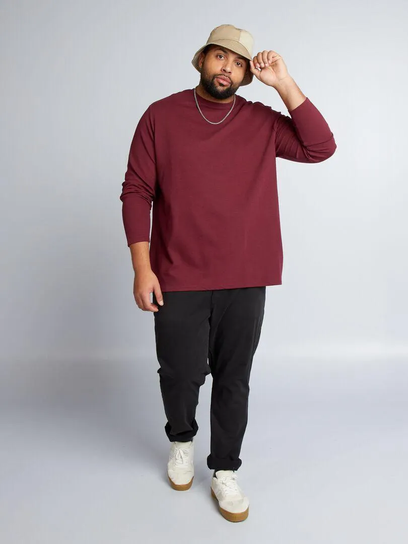 T-shirt in jersey a coste - bordeaux scuro