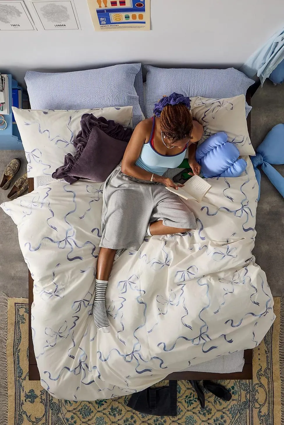 Set Copripiumino con Fiocchi Dipinti Blu