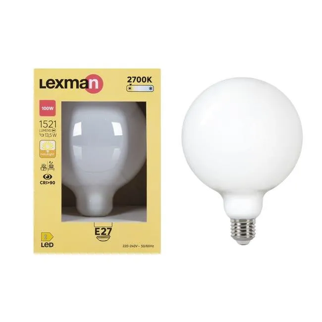 Lampadina LED, E27 globo, opaco, luce calda, 13.5W= 1521 LM (equiv 100 W), 330°, LEXMAN