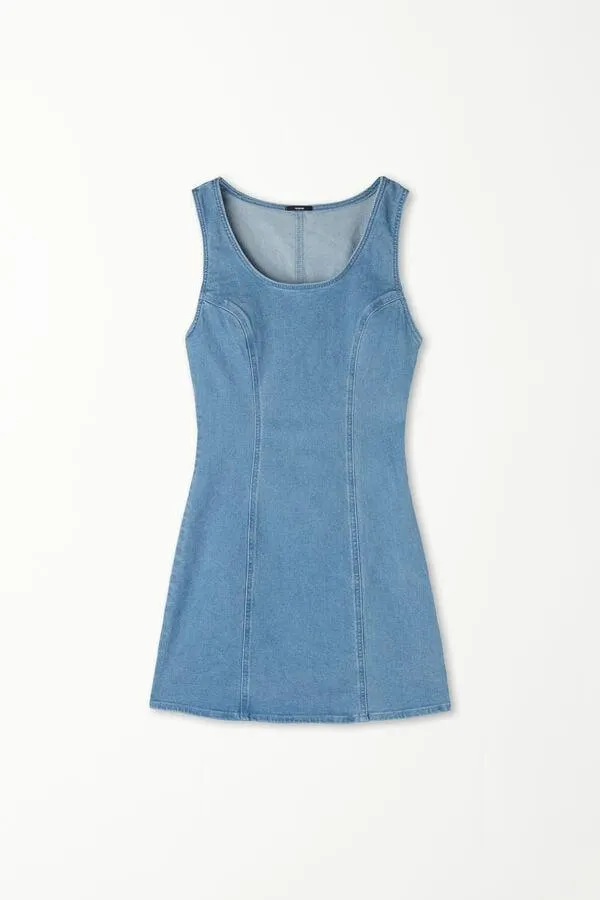 Vestito Corto Senza Maniche Denim