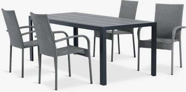 Tavolo PINDSTRUP L205 cm + 4 Sedie GUDHJEM grigio