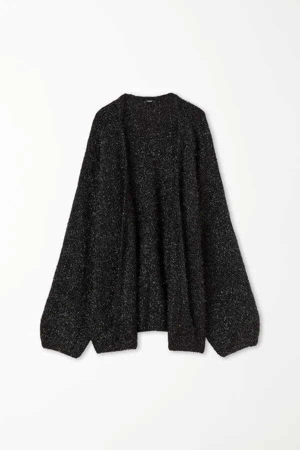 Cardigan Manica Lunga Aperto Calato Laminato