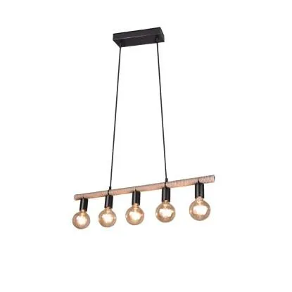 Lampadario a sospensione Einar 5 luci metallo rivestita con corda Ø 80 x 150 cm