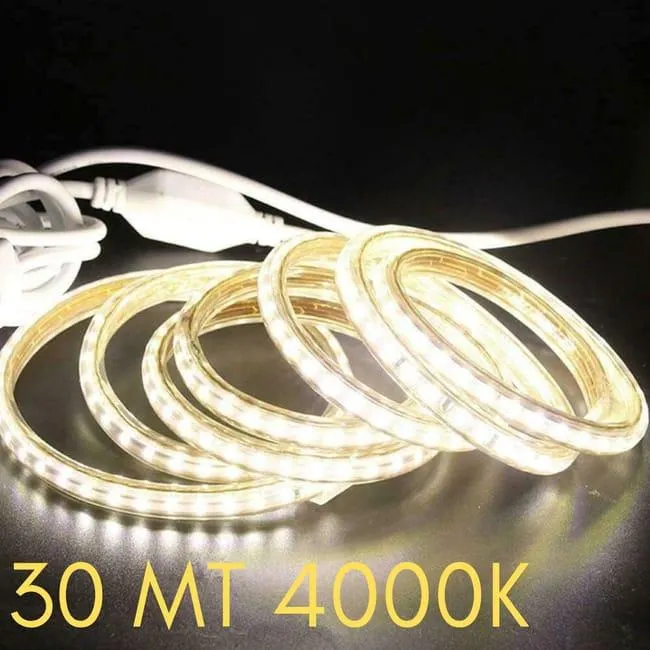 Striscia LED Maka SMD 2835 IP65 flessibile per vetrine mobili arredamento moderno decorazioni feste 220V 180LED/M con Alimentatore 4000K 30MT