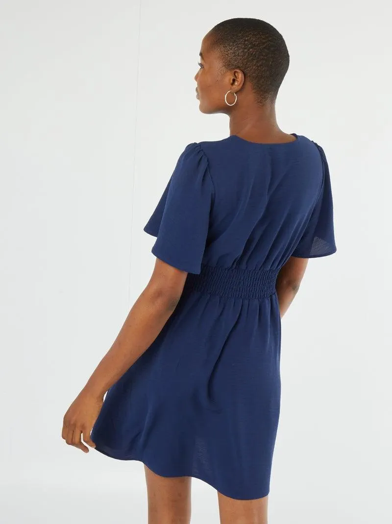 Vestito corto con cintura plissettata in georgette - BLU