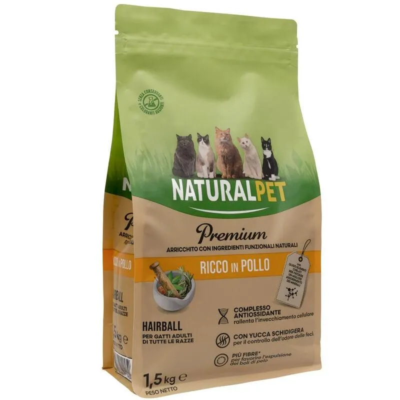 Naturalpet Premium Cat Adult Hairball ricco in Pollo 1,5 kg - Scad. Novembre 25