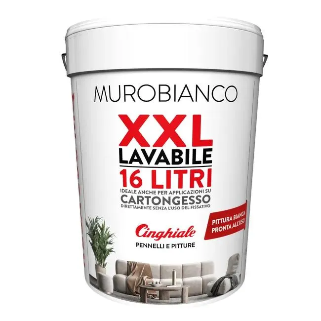 Pittura per interni per parete e soffitto lavabile, CINGHIALE Murobianco XXL bianco opaco, 16 L