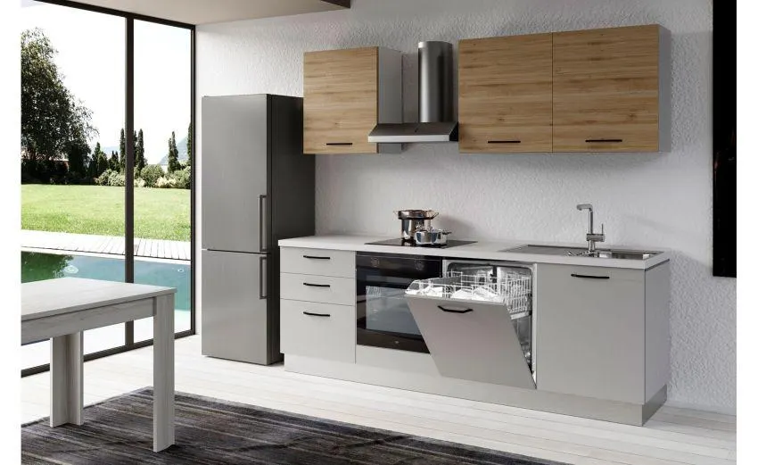 Gilda 2.0 cucina 300 cm colore light grey e rovere cadiz
