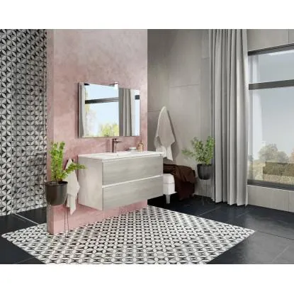 Pensile bagno Cube rovere grigio con lavabo e specchio 100 cm
