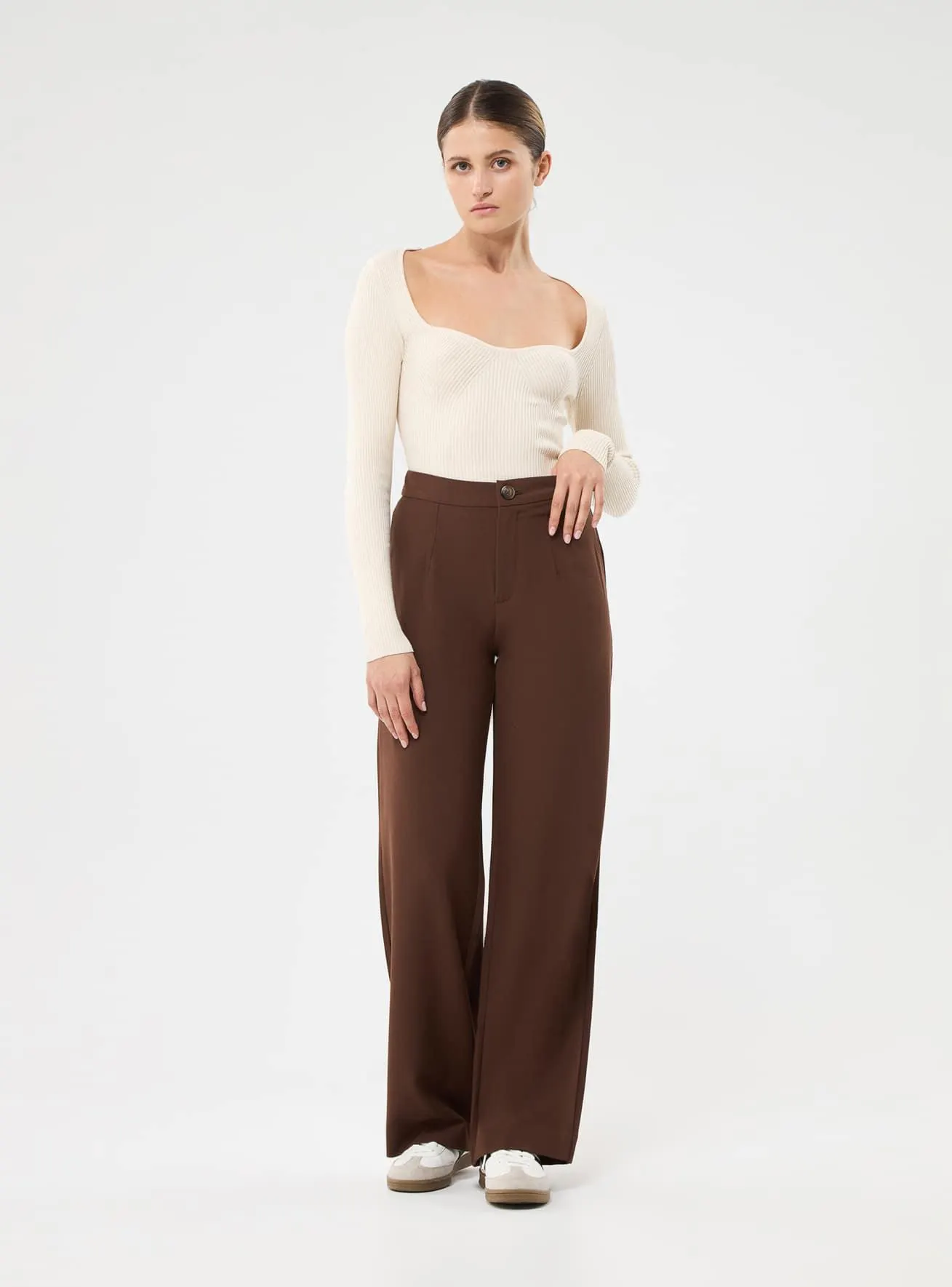 Pantaloni wide leg tinta unita Marrone scuro