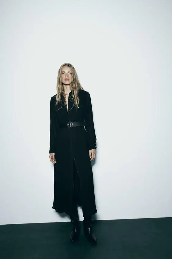 VESTITO PLISSETTATO MIDI CON CINTURA