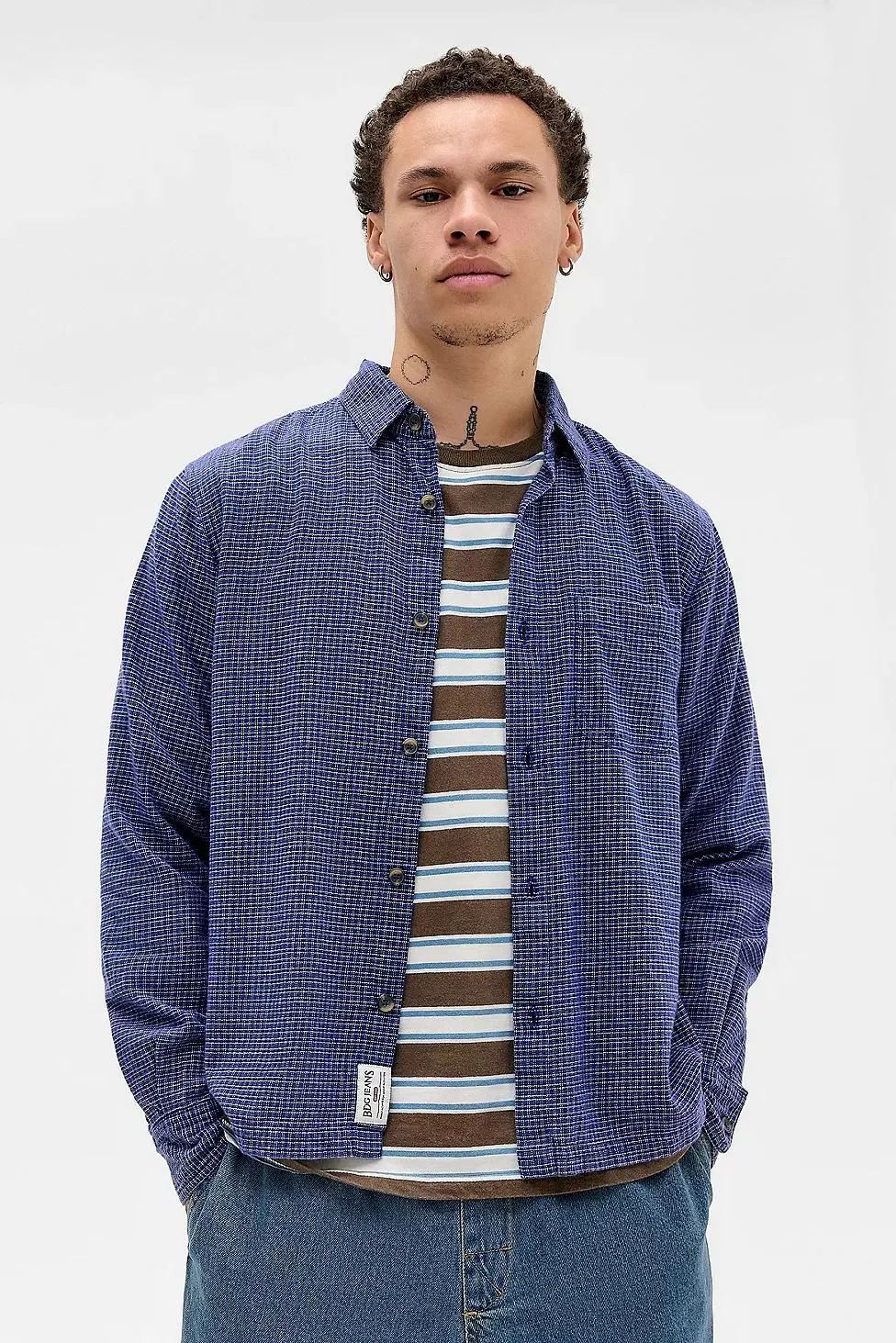 BDG Camicia a Quadri Reggie a Maniche Lunghe Navy