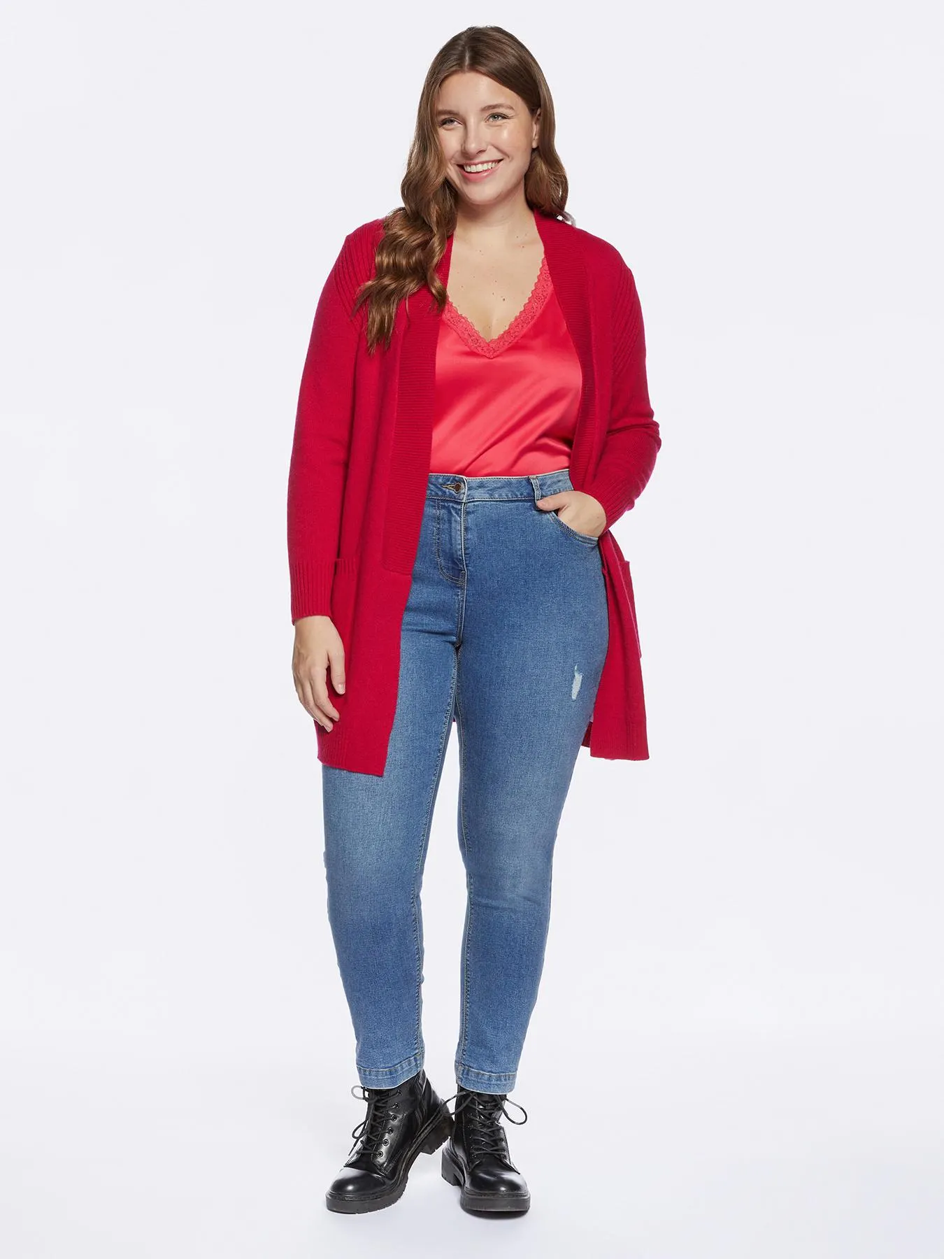 Cardigan lungo con mix di punti