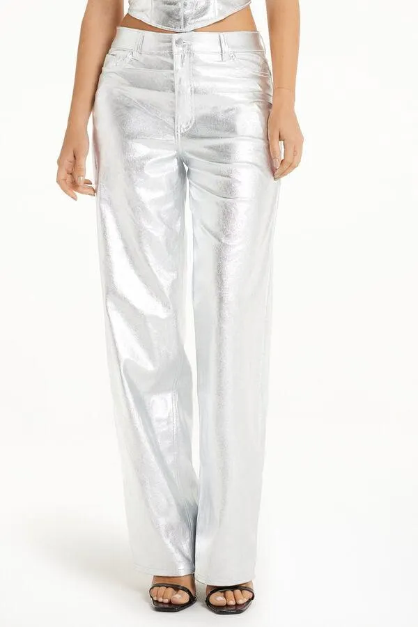 Pantaloni Lunghi Effetto Metallizzato