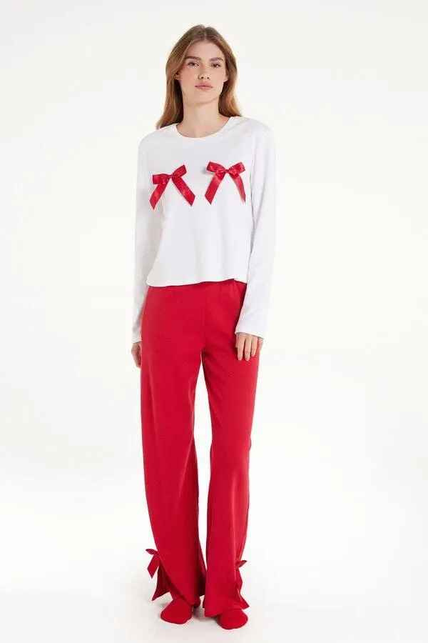 Pigiama Lungo in Cotone Pesante con Fiocchi