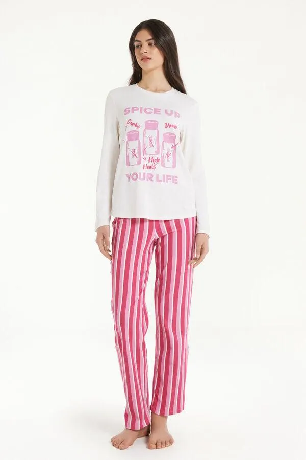 Pigiama Lungo Cotone Pesante con Stampa "Spice Up"