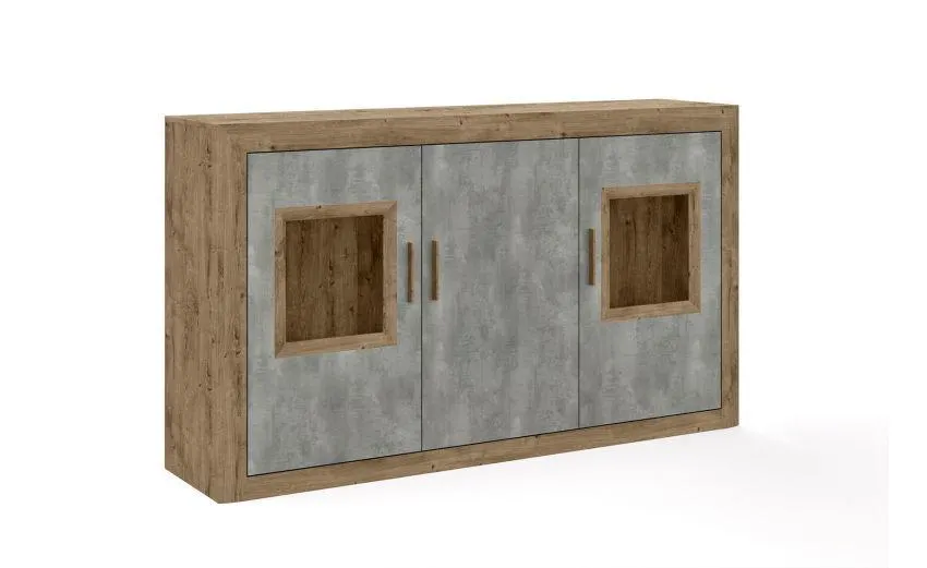 Tolosa credenza 3 ante in ribec cognac e beton oxid