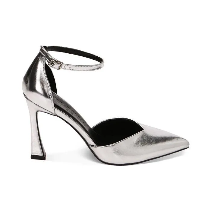 Décolleté cinturino argento, tacco 9,5 cm