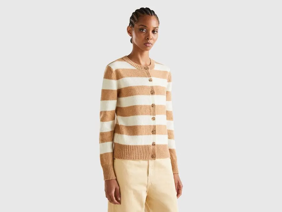 Cardigan a righe in pura lana Shetland