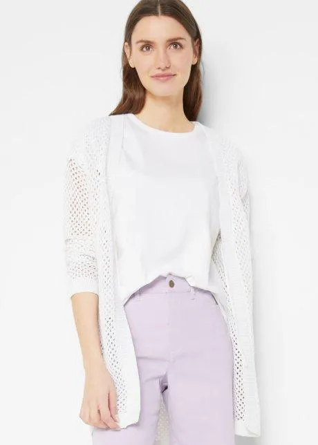 Cardigan oversize traforato con laccetto in misto lino