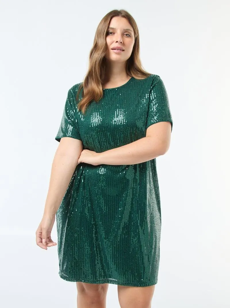 Abito corto con paillettes - Verde