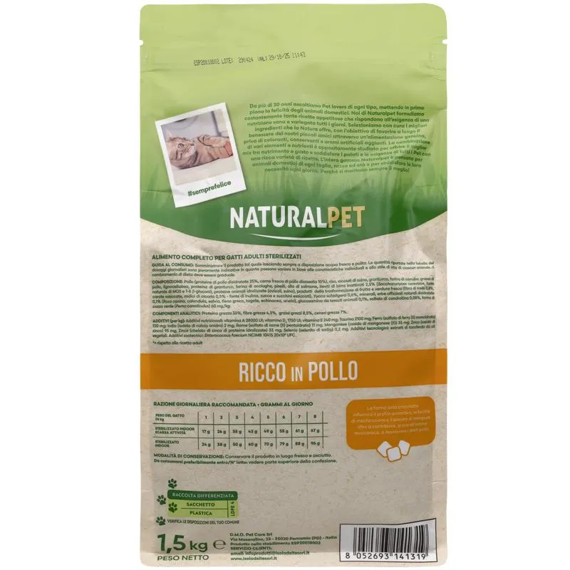 Naturalpet Cat Adult Sterilised ricco in Pollo 1,5 kg