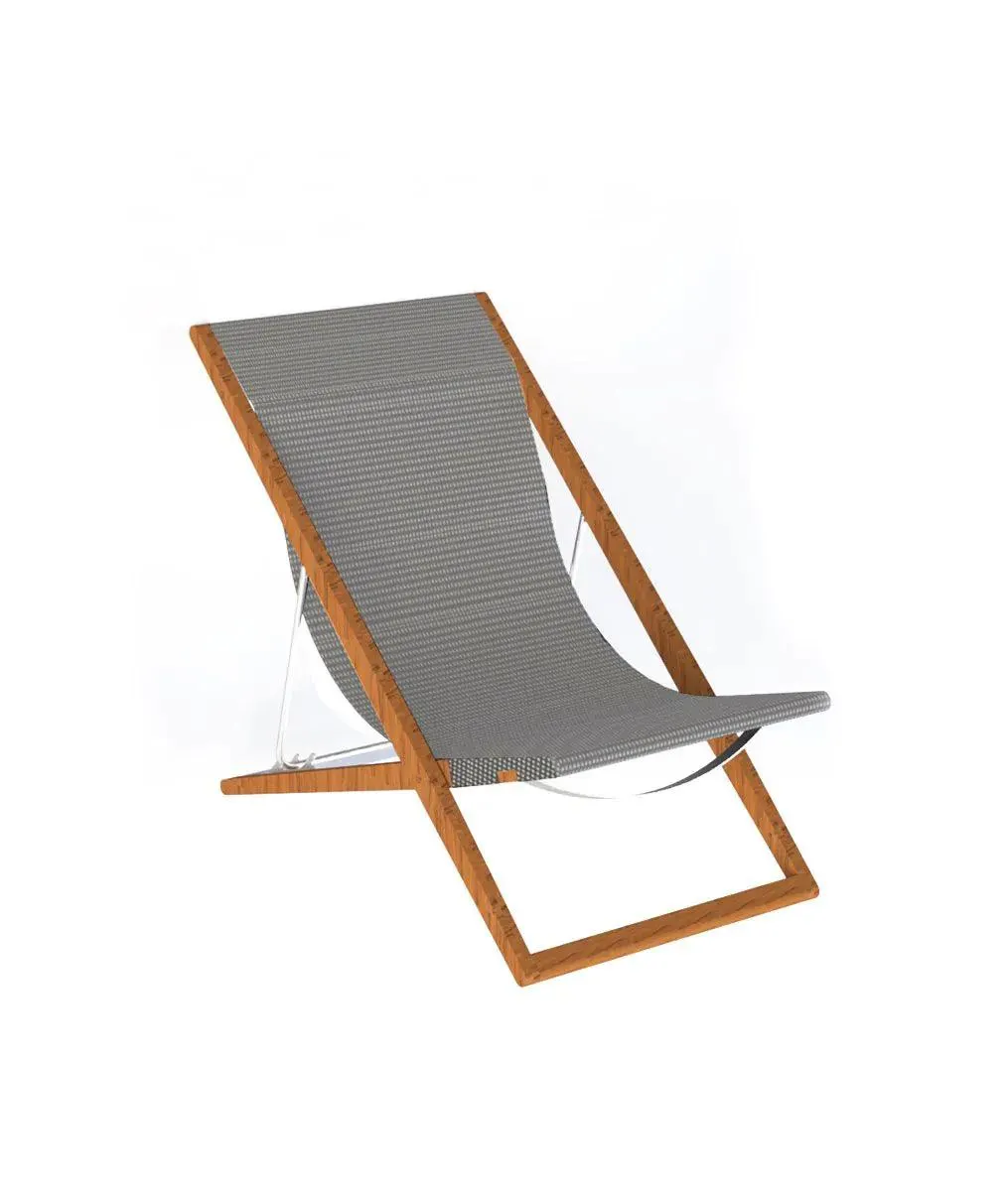 Sdraio Cosette in teak e telo bianco canapa