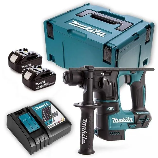 Perforatore MAKITA SDS+ 18V LXT 17mm - con 2 batterie 18V 5.0Ah - caricabatterie rapido - MakPac - DHR171RTJ