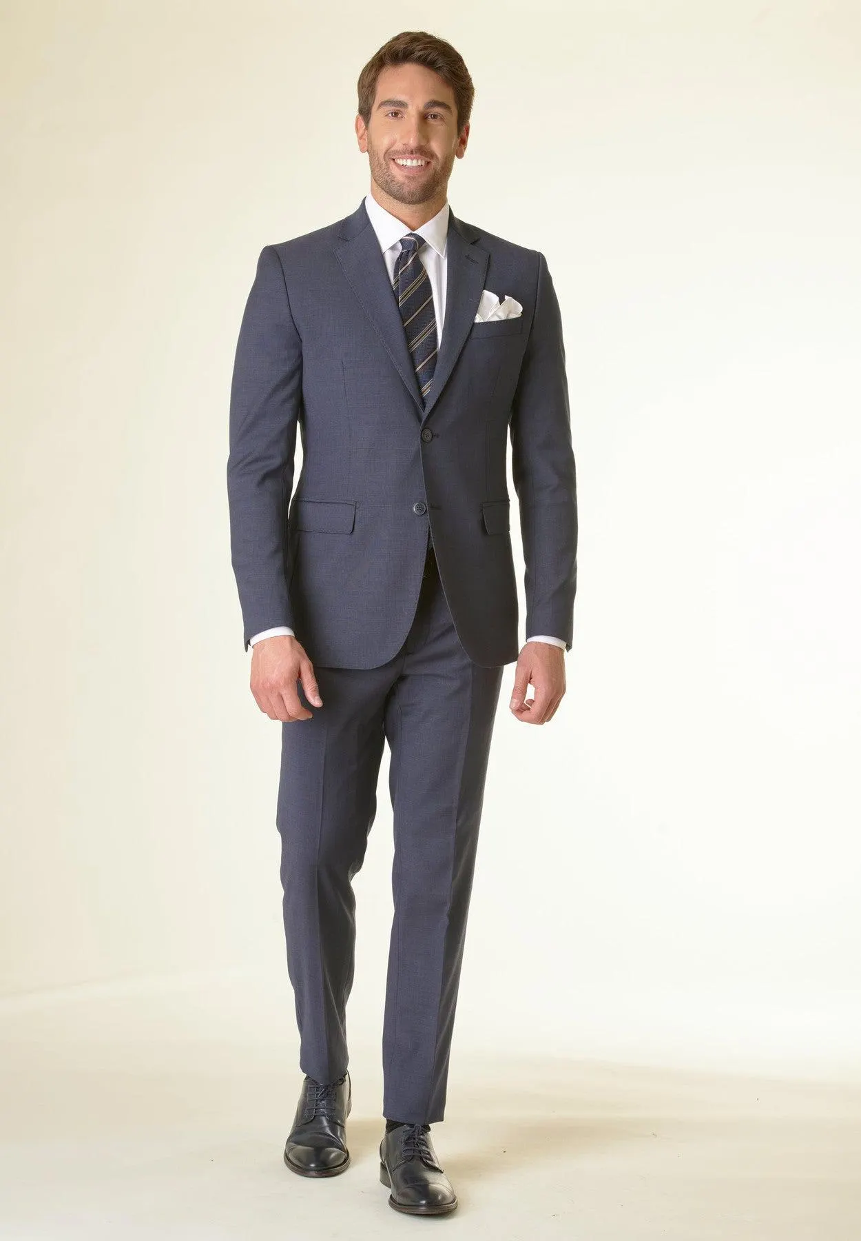 Abito blu microarmatura lana stretch custom fit