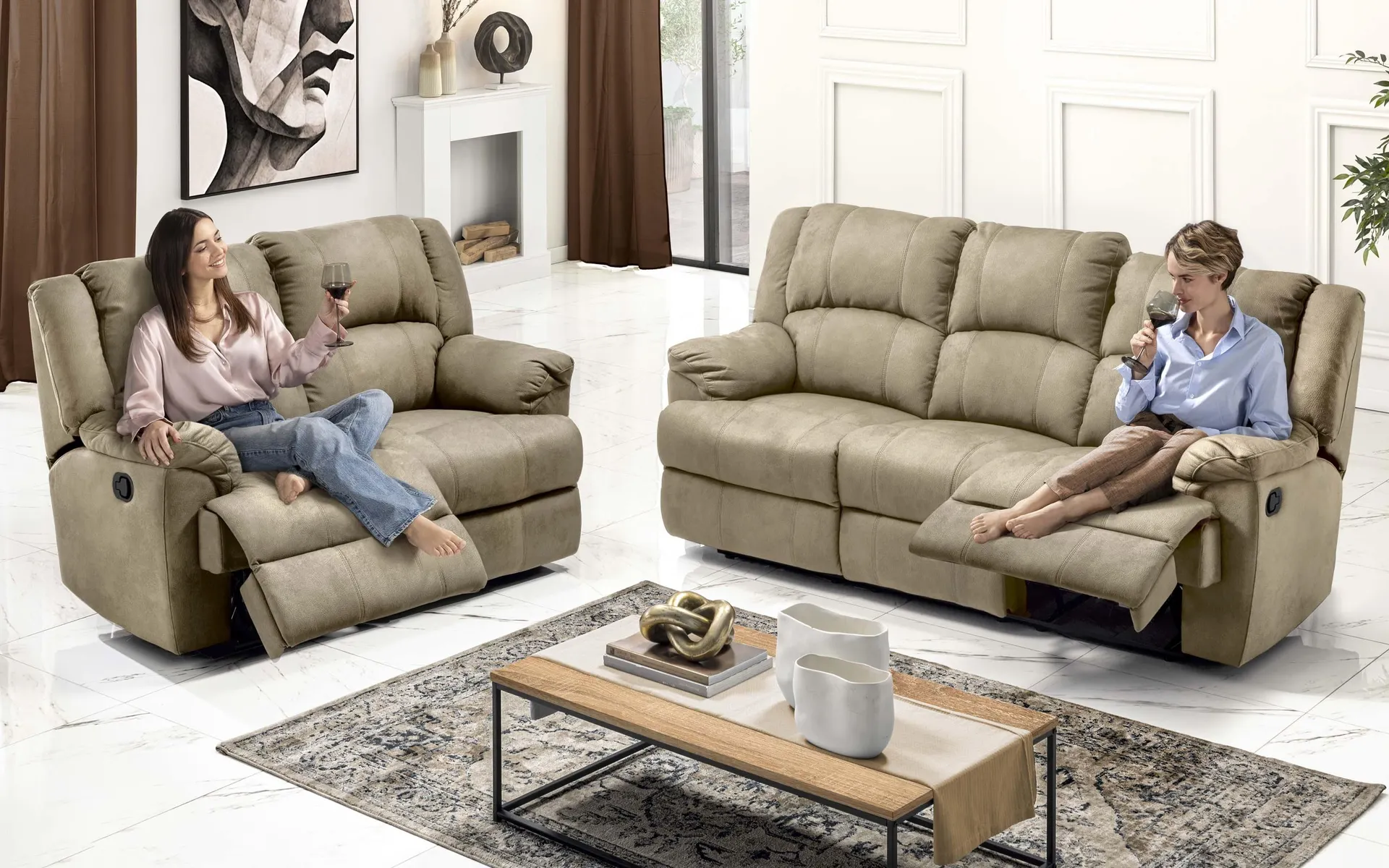 Divano 3 posti - 2 recliner manuali