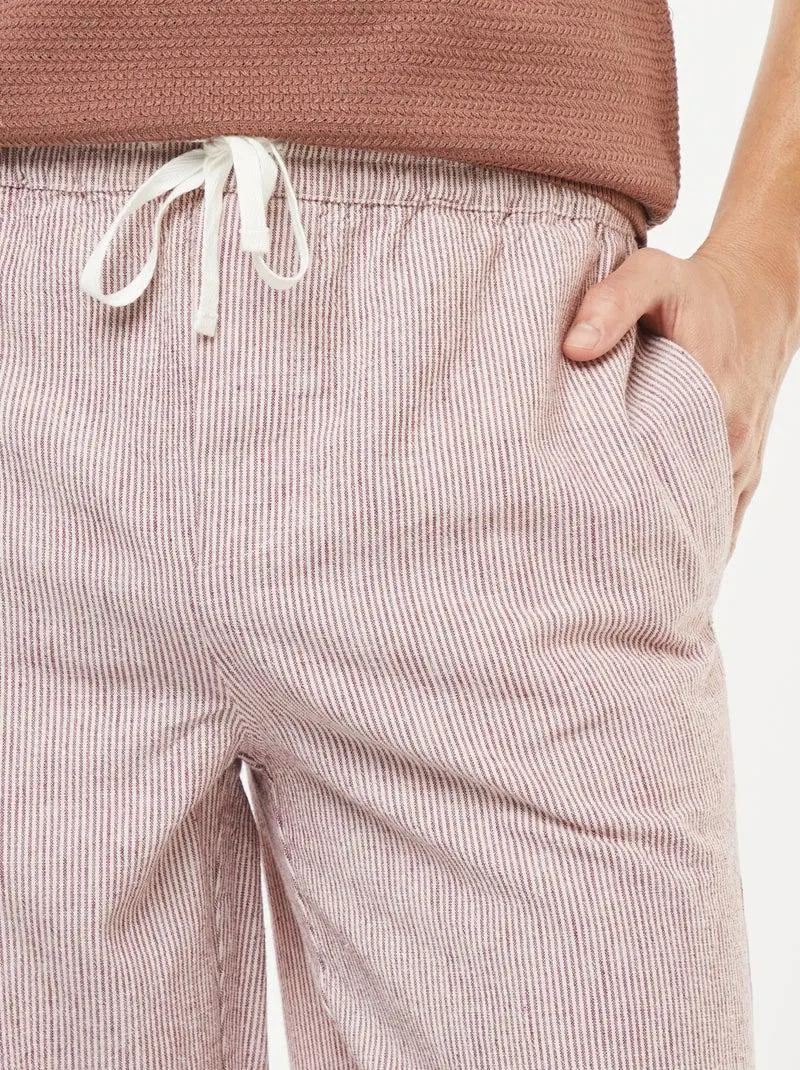 Pantaloni in misto lino taglio dritto - Rosso