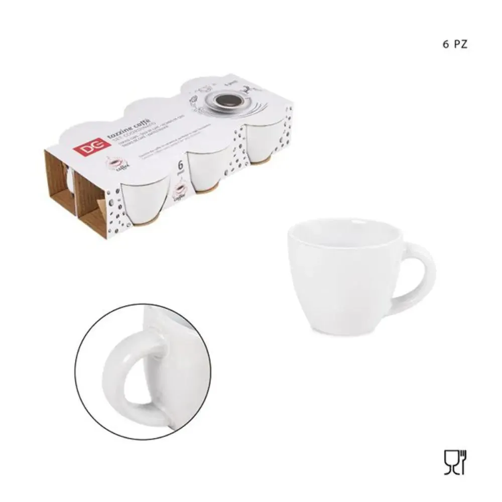 Set 6 tazzine da caffè in ceramica bianca