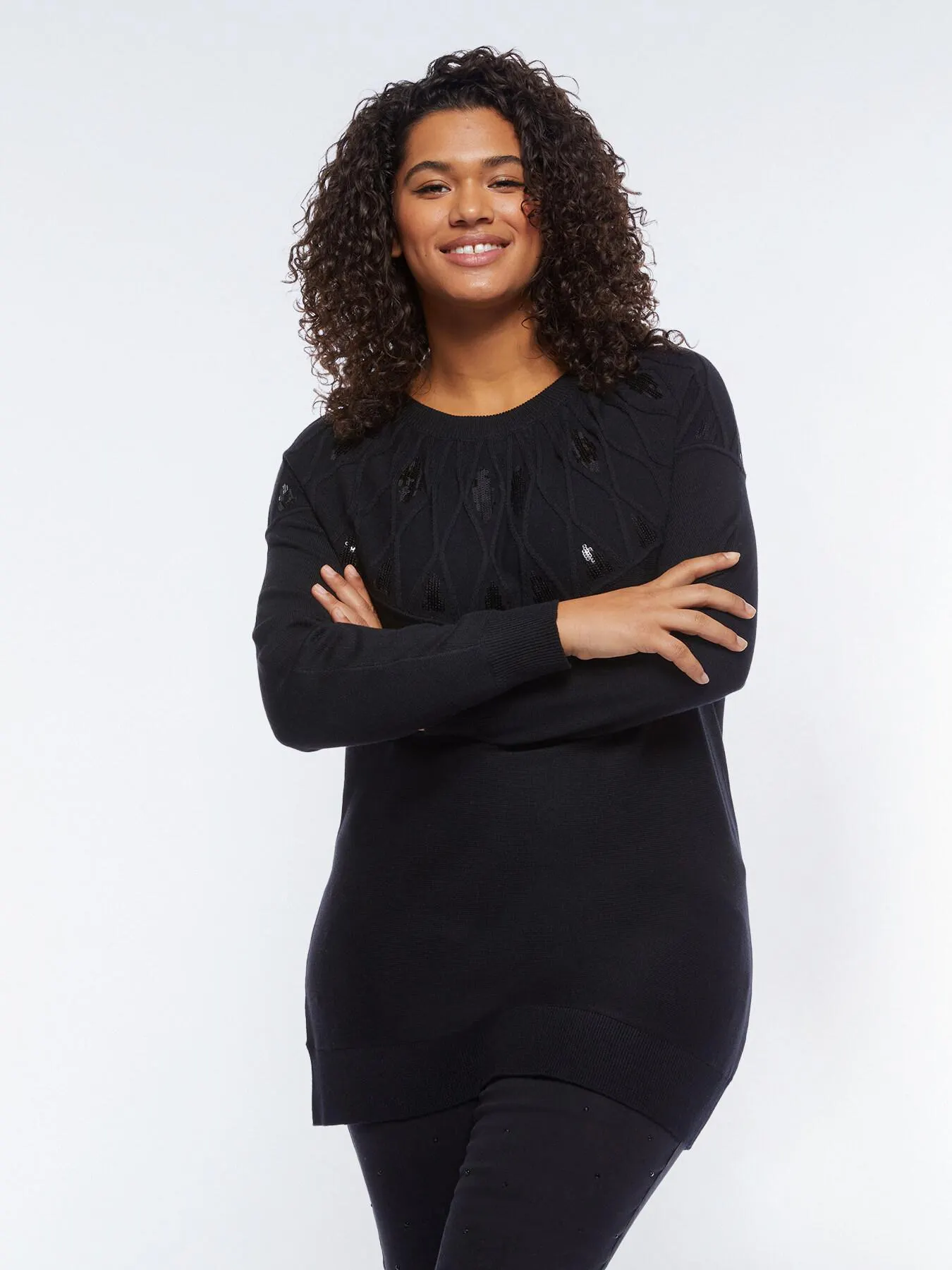 Maglia con lavorazione a losanghe e ricamo