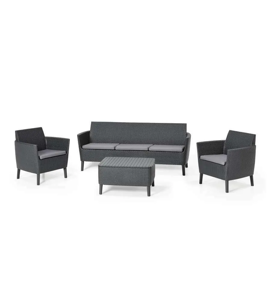 SET DA GIARDINO "SALEMO LOUNGE" CON 2 POLTRONE, DIVANO 3 POSTI E TAVOLINO, COLORE GRAFITE - KETER.
