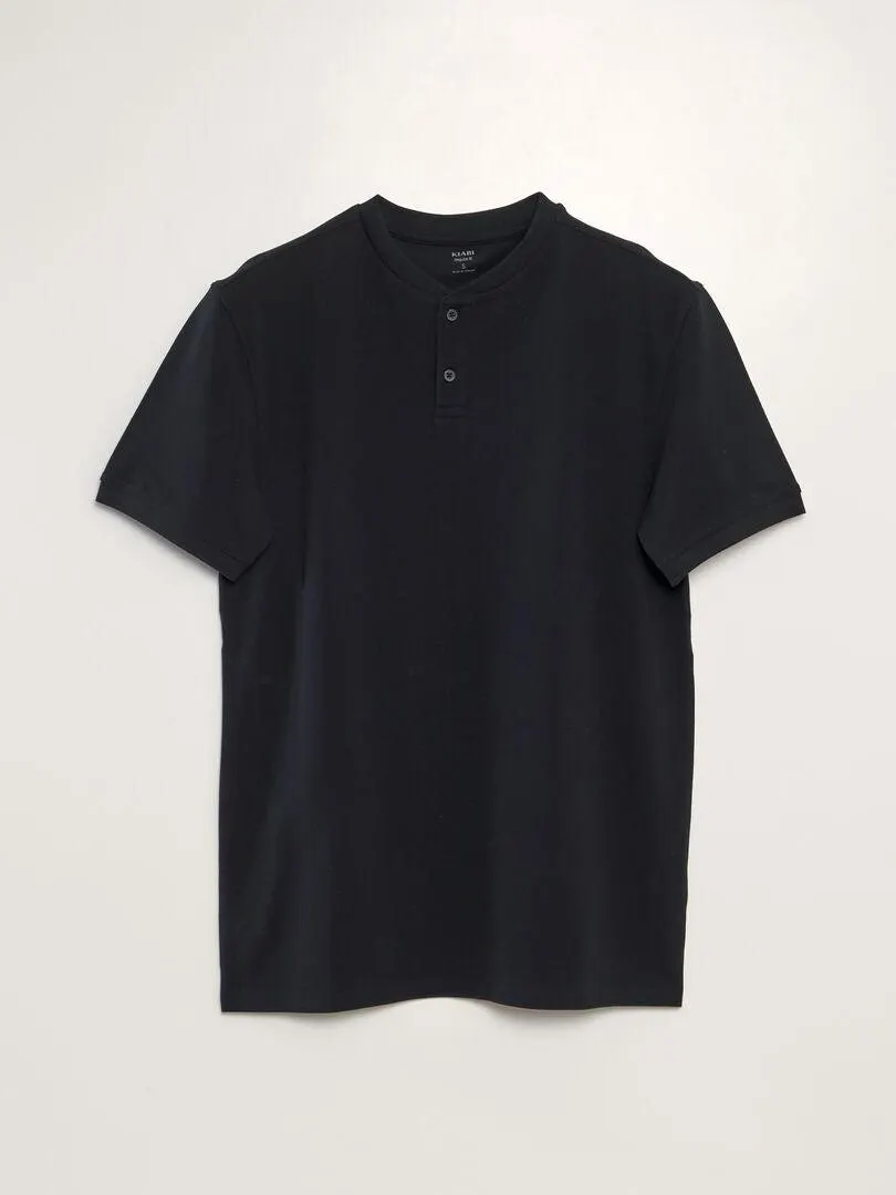 Polo de piqué de algodón liso - negro
