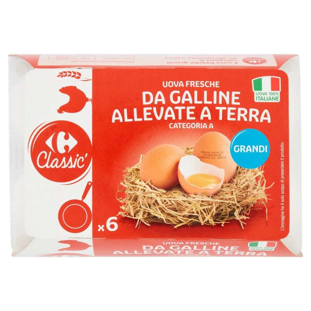 Carrefour Classic Uova Fresche da Galline Allevate a Terra Categoria A Grandi x6