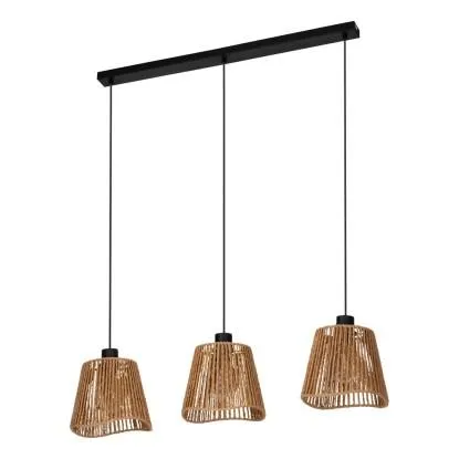 Sospensione Lavister 3 luci 91x21x110 cm nero-naturale