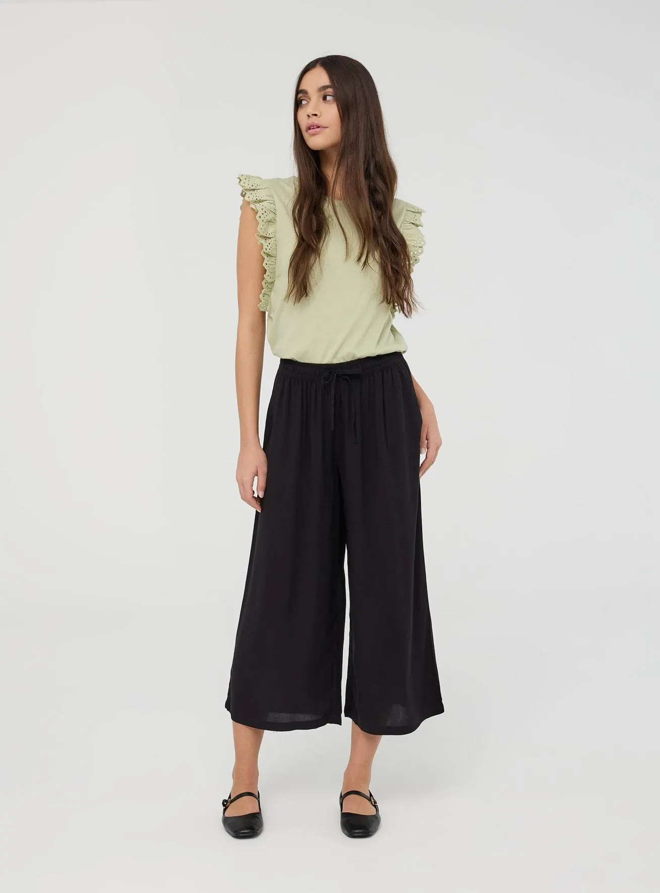 Pantaloni palazzo crop con coulisse Nero